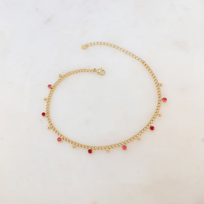 Chaîne de cheville avec petites boules et strass (23+5CM)