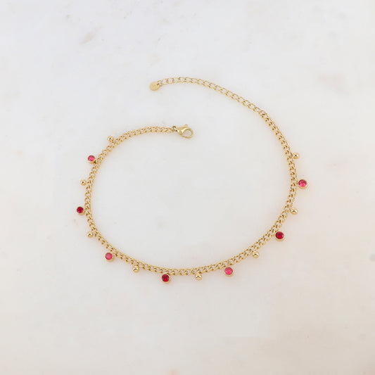 Chaîne de cheville avec petites boules et strass (23+5CM)