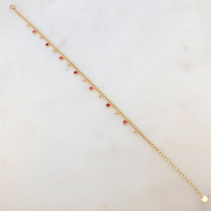 Chaîne de cheville avec petites boules et strass (23+5CM)