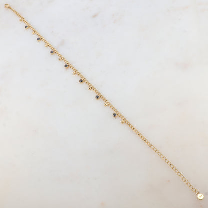 Chaîne de cheville avec petites boules et strass (23+5CM)