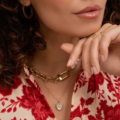 Collier doré avec cœur nacré et étoile 40+5 cm