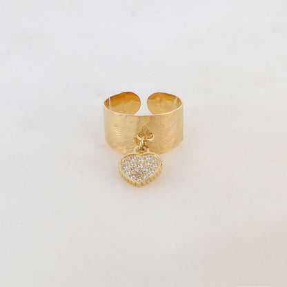Bague martelée avec pampille cœur et strass