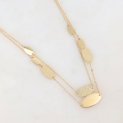 Collier 2 rangs avec 5 pièces ovales lisses et 3 pièces ovales martelées (40/42+5CM)