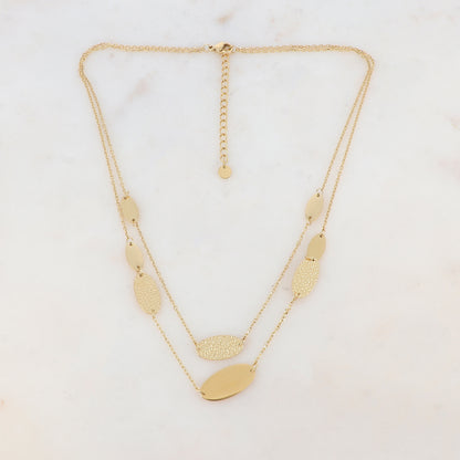 Collier 2 rangs avec 5 pièces ovales lisses et 3 pièces ovales martelées (40/42+5CM)
