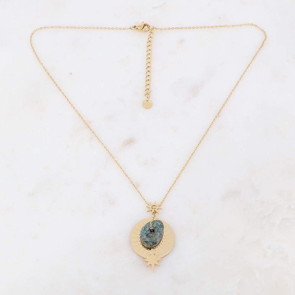 Collier sur chaîne composé d'une pampille et d'une pierre naturelle turquoise africaine 40+5 cm