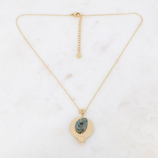 Collier sur chaîne composé d'une pampille et d'une pierre naturelle turquoise africaine 40+5 cm