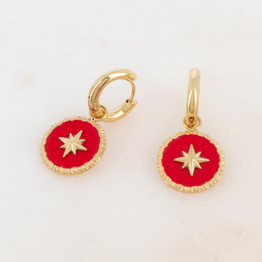 Créoles avec pendant rond émaillé, étoile 1,8 x 3,3CM