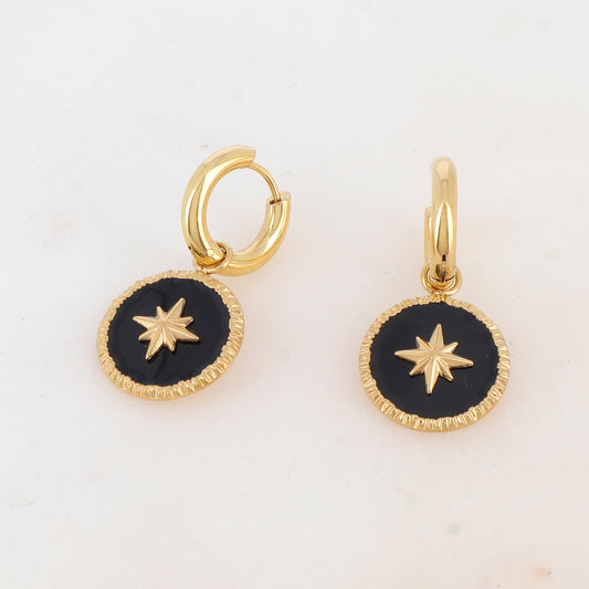 Créoles avec pendant rond émaillé, étoile 1,8 x 3,3CM