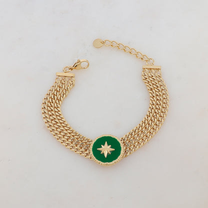 Bracelet en maille trois rangs avec pièce ronde émaillée, étoile