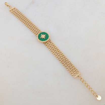 Bracelet en maille trois rangs avec pièce ronde émaillée, étoile