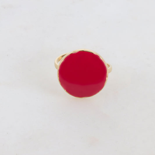 Bague avec pièce ronde émaillée - Rouge