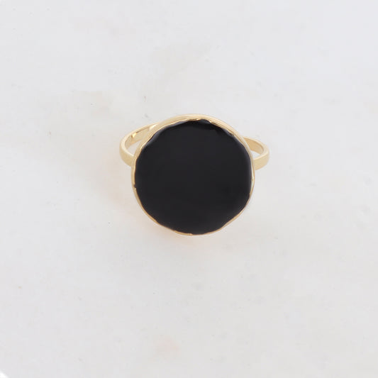 Bague avec pièce ronde émaillée - Noir