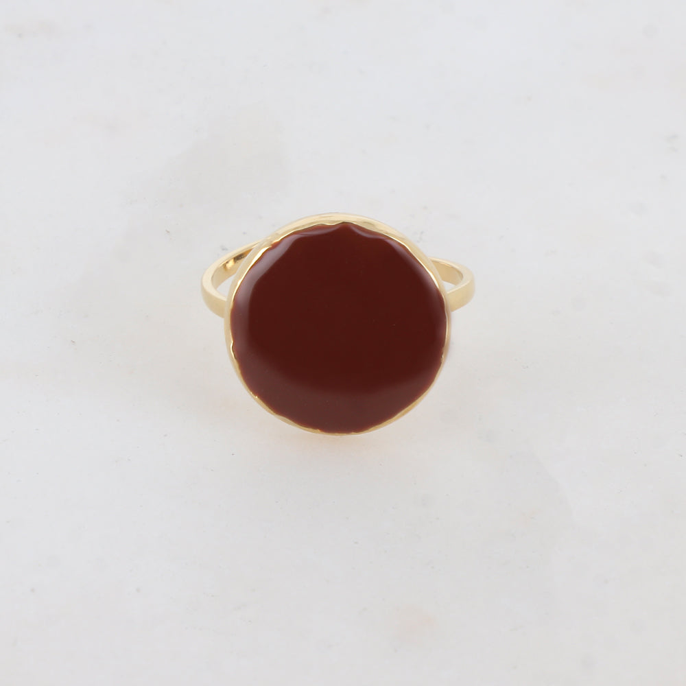 Bague avec pièce ronde émaillée - Bordeaux