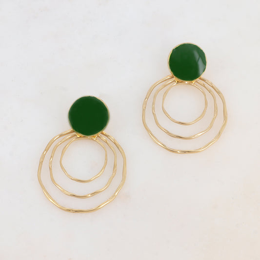 B.O à puce avec pièce ronde émaillée et 3 anneaux 3,4 x 4,8cm.