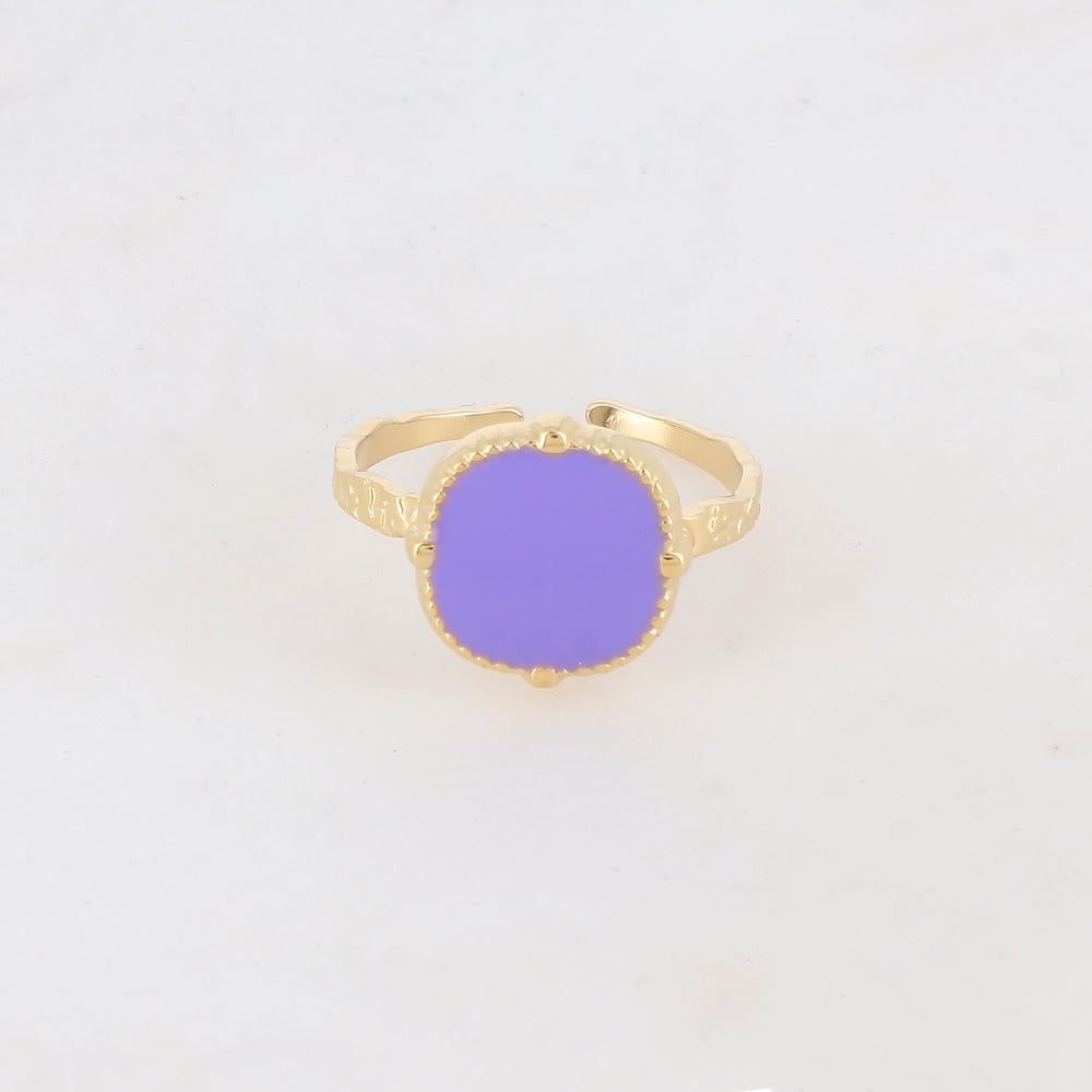 Bague avec pièce carrée arrondie émaillée - Violet
