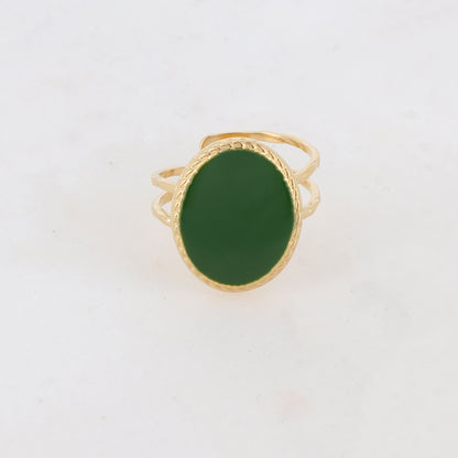 Bague avec pièce carrée arrondie émaillée - Vert