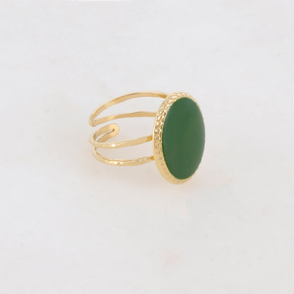 Bague avec pièce carrée arrondie émaillée - Vert