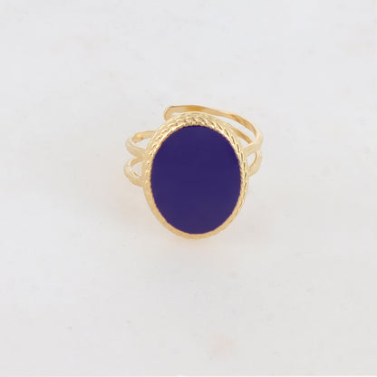 Bague avec pièce carrée arrondie émaillée - Bleu
