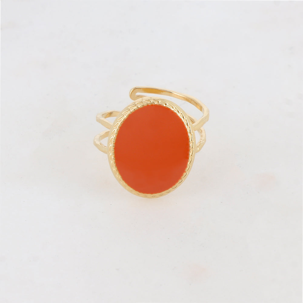 Bague avec pièce carrée arrondie émaillée - Orange
