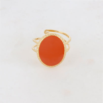 Bague avec pièce carrée arrondie émaillée - Orange