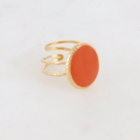 Bague avec pièce carrée arrondie émaillée - Orange