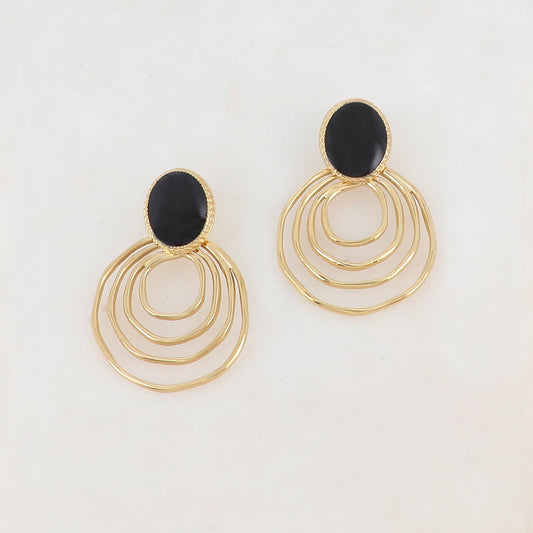 B.O à puce avec pièce ovale émaillée et 4 anneaux lisses 3,1 x 4,5 cm.