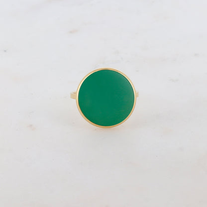 Bague fine lisse avec pièce ronde émaillée - Vert