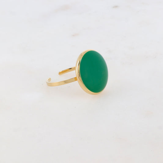 Bague fine lisse avec pièce ronde émaillée - Vert