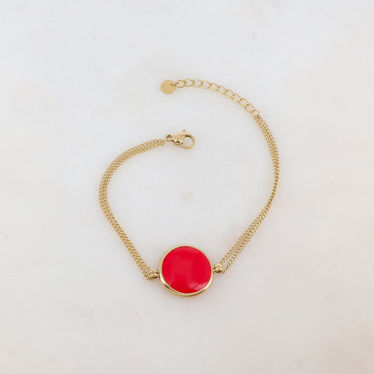 Bracelet deux rangs avec pièce ronde émaillée