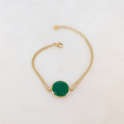 Bracelet deux rangs avec pièce ronde émaillée