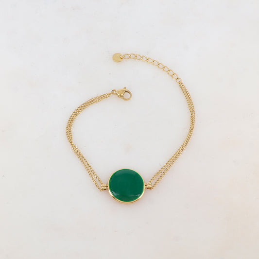 Bracelet deux rangs avec pièce ronde émaillée