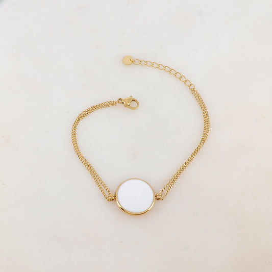 Bracelet deux rangs avec pièce ronde émaillée