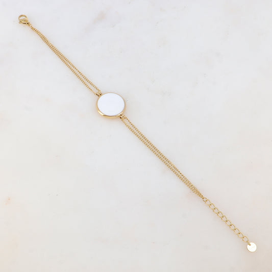 Bracelet deux rangs avec pièce ronde émaillée