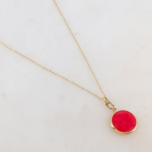 Collier avec pendentif rond émaillé rouge (39+7CM)