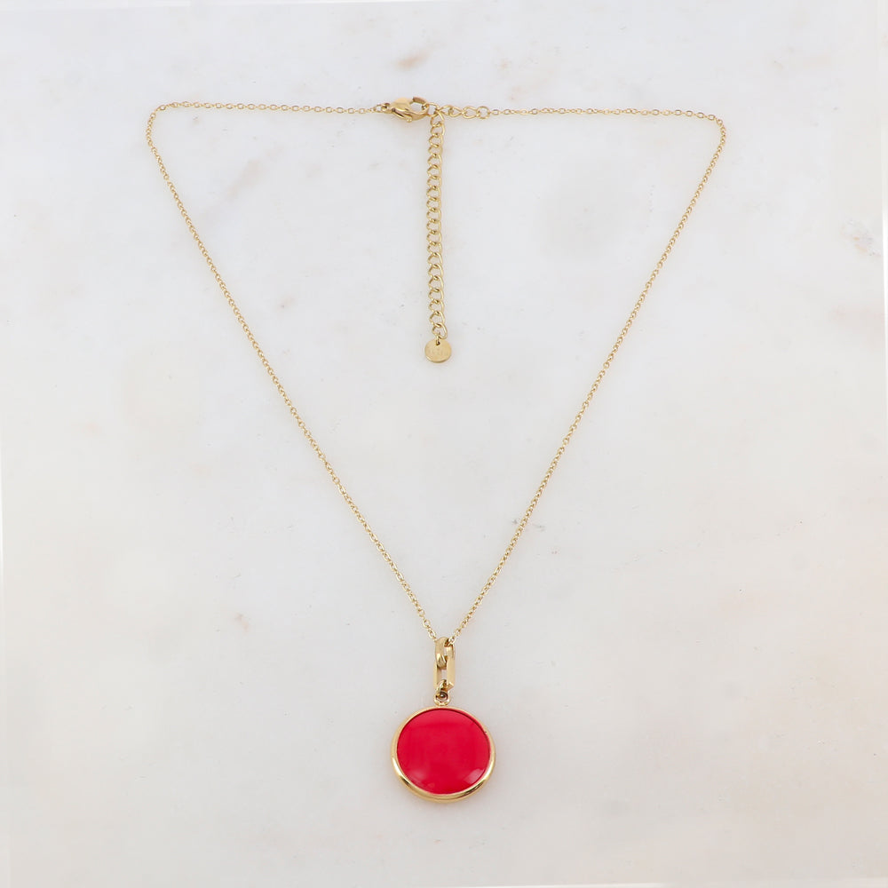 Collier avec pendentif rond émaillé rouge (39+7CM)