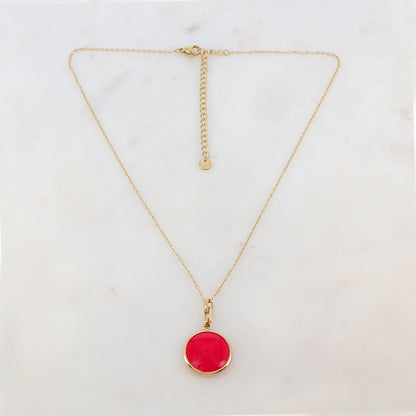 Collier avec pendentif rond émaillé rouge (39+7CM)