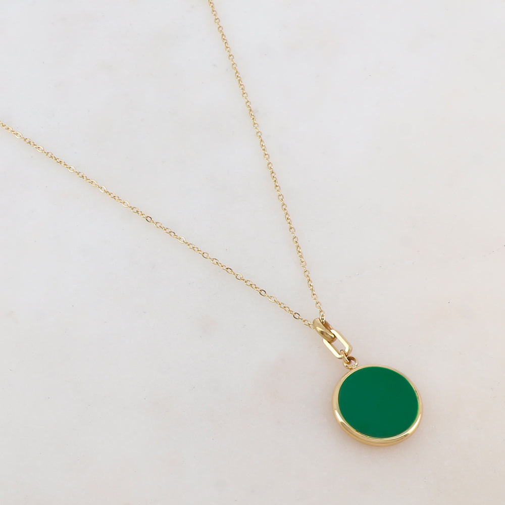 Collier avec pendentif rond émaillé vert (39+7CM)