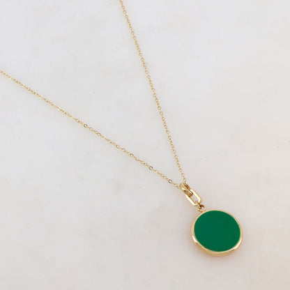 Collier avec pendentif rond émaillé vert (39+7CM)