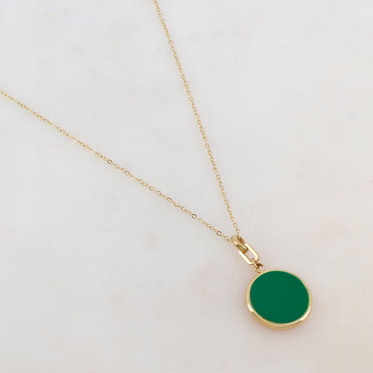 Collier avec pendentif rond émaillé vert (39+7CM)