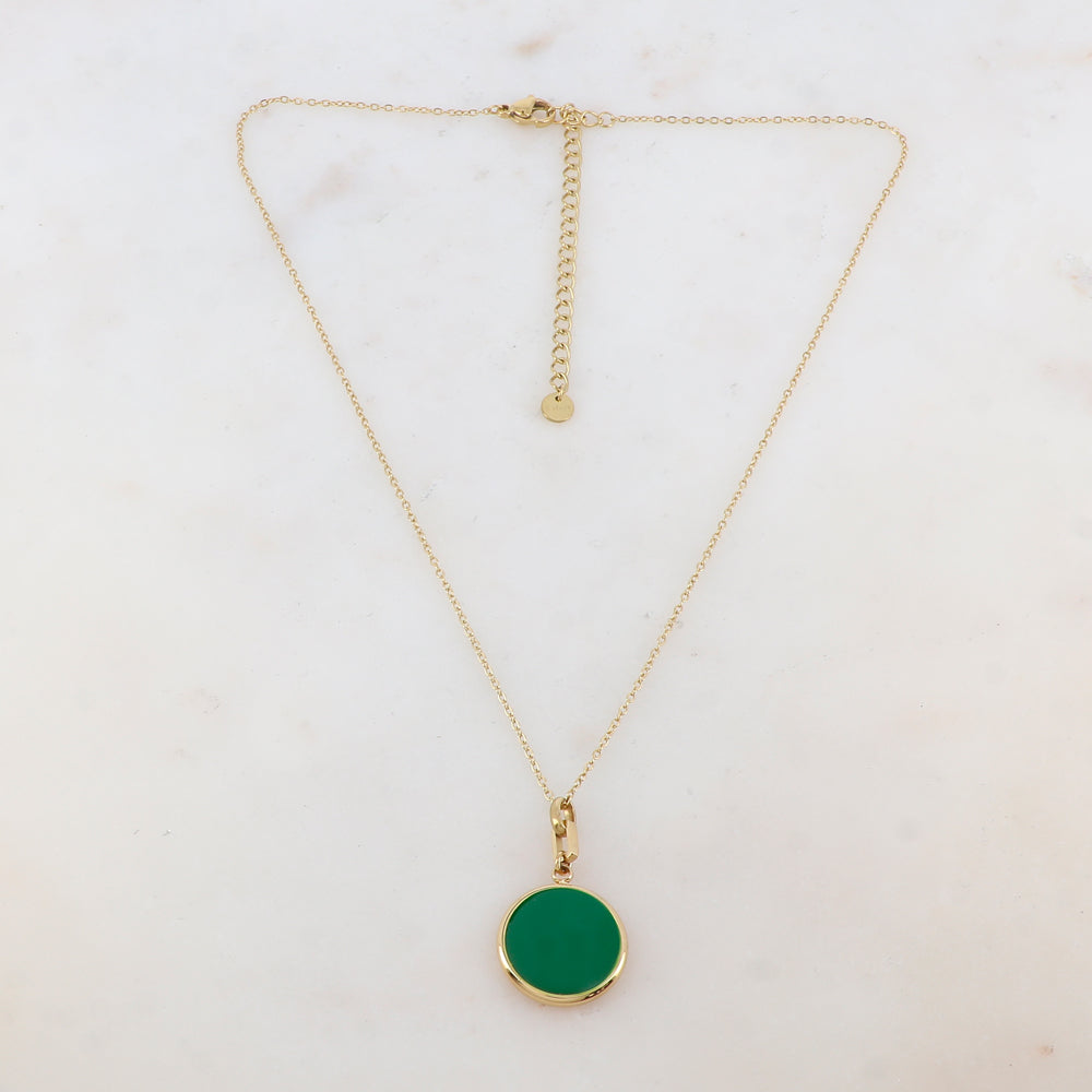 Collier avec pendentif rond émaillé vert (39+7CM)