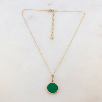 Collier avec pendentif rond émaillé vert (39+7CM)