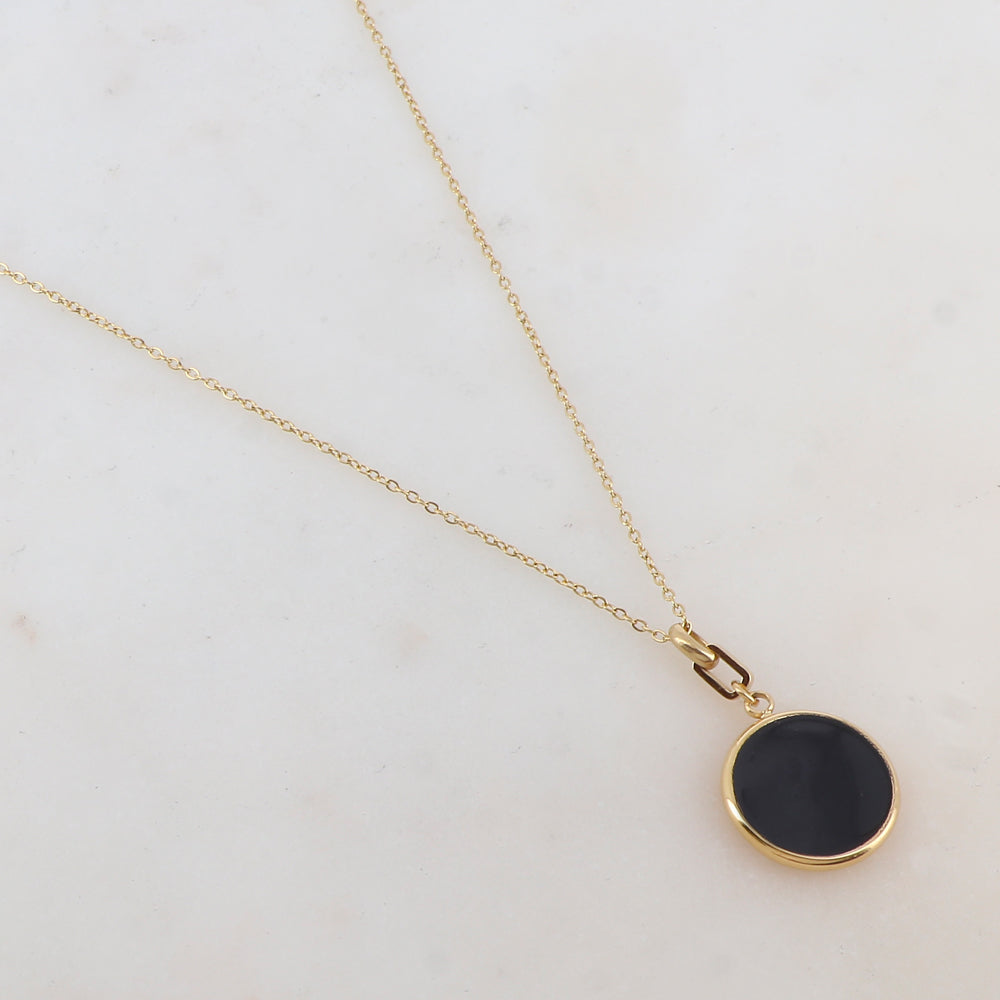Collier avec pendentif rond émaillé noir (39+7CM)