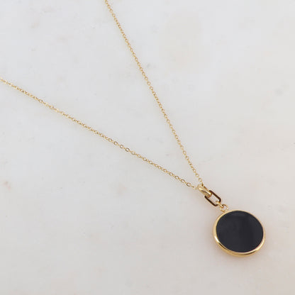 Collier avec pendentif rond émaillé noir (39+7CM)
