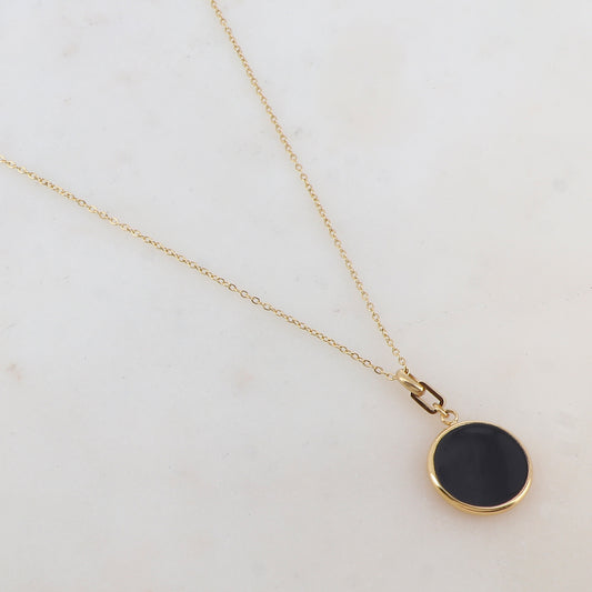 Collier avec pendentif rond émaillé noir (39+7CM)