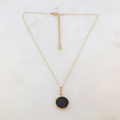Collier avec pendentif rond émaillé noir (39+7CM)
