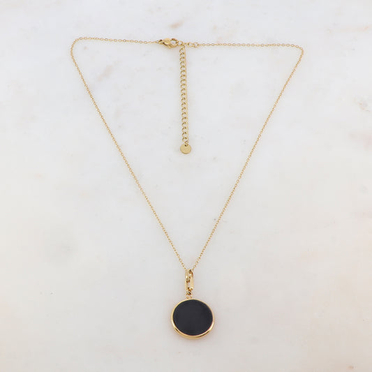 Collier avec pendentif rond émaillé noir (39+7CM)