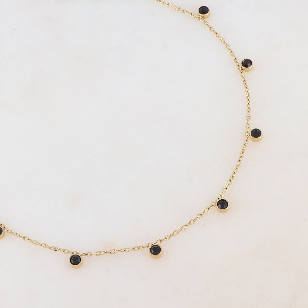 Collier avec 9 strass noirs (40+5CM)