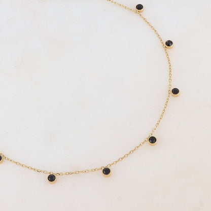 Collier avec 9 strass noirs (40+5CM)