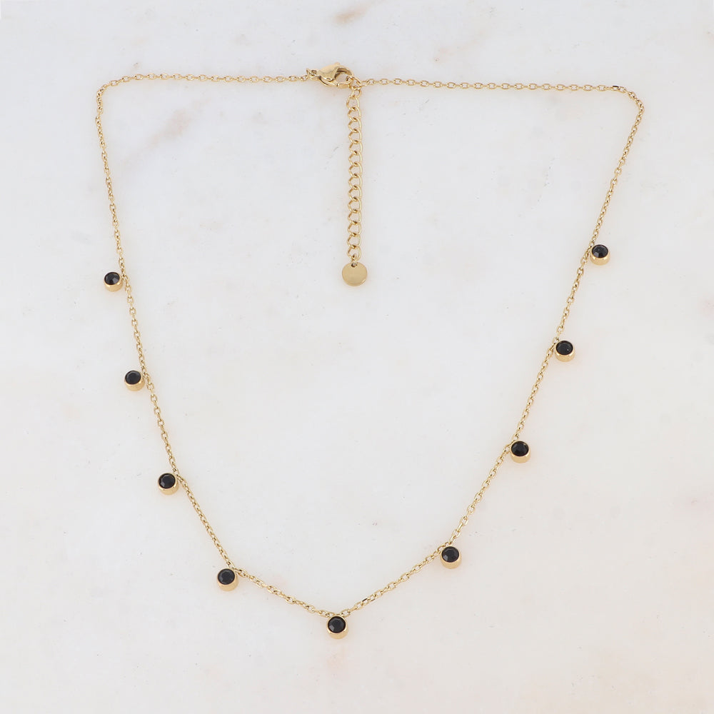 Collier avec 9 strass noirs (40+5CM)