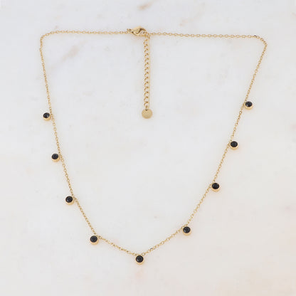 Collier avec 9 strass noirs (40+5CM)